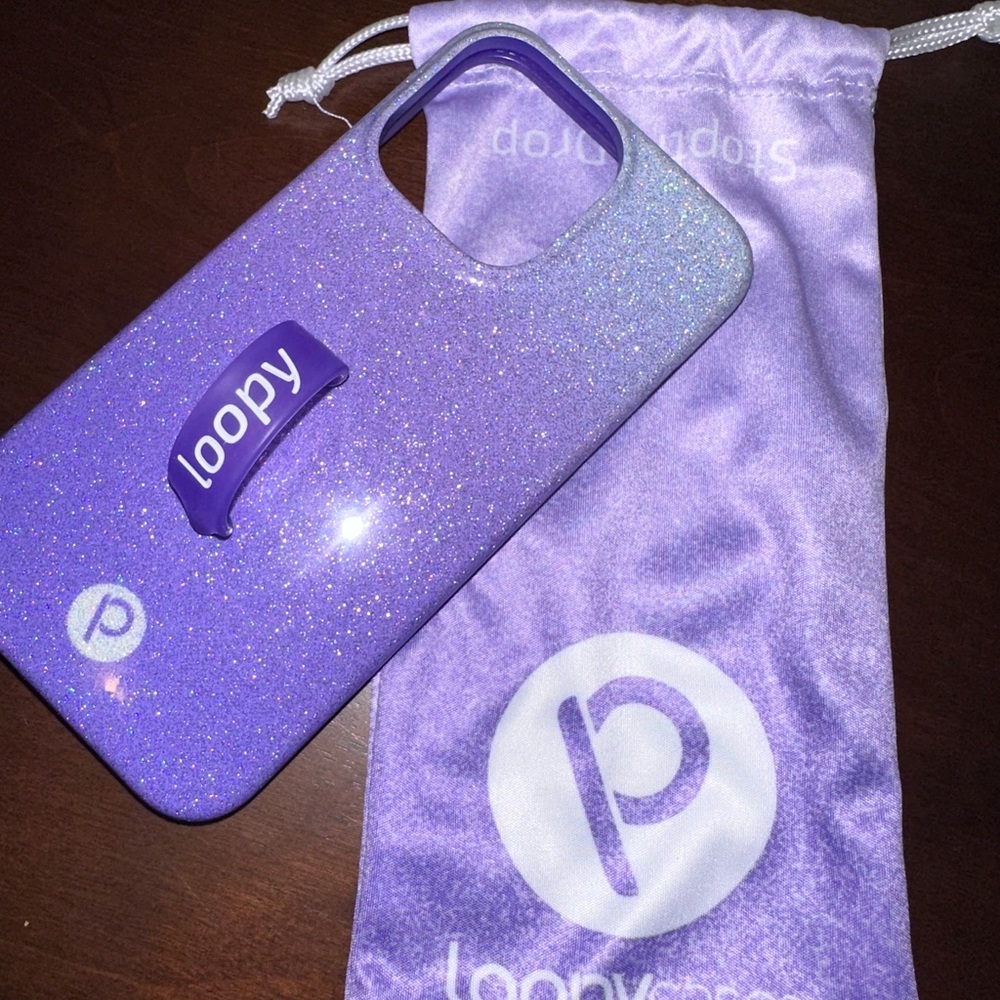 Loopy iPhone 13 Pro case-purple ombré glitter.